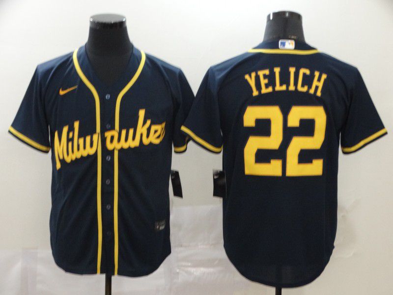 Men Milwaukee Brewers #22 Yelich Blue Nike Game MLB Jerseys->milwaukee brewers->MLB Jersey